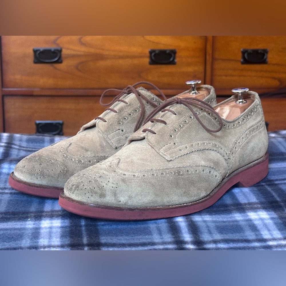 Tricker's Bourton Wingtip Tan Suede Brogues Men’s Dress Shoes Size 12.5